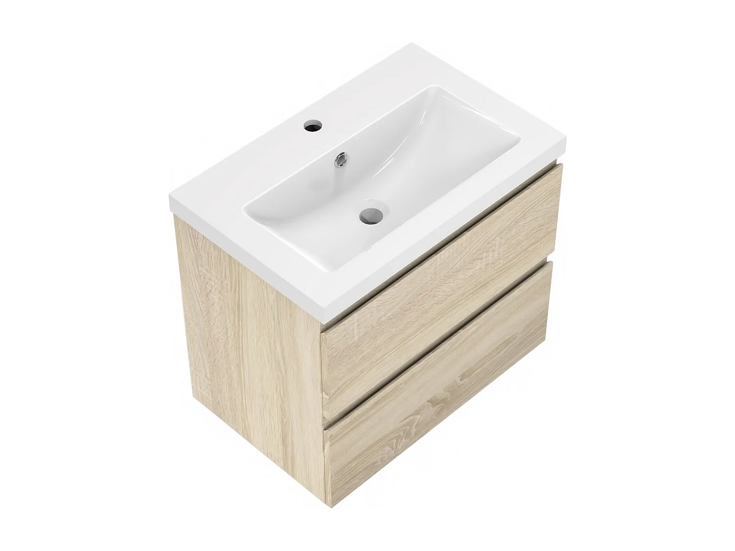 Aica Mueble de baño con lavabo, roble, dos cajones, 50 x 38,5 x 52 cm