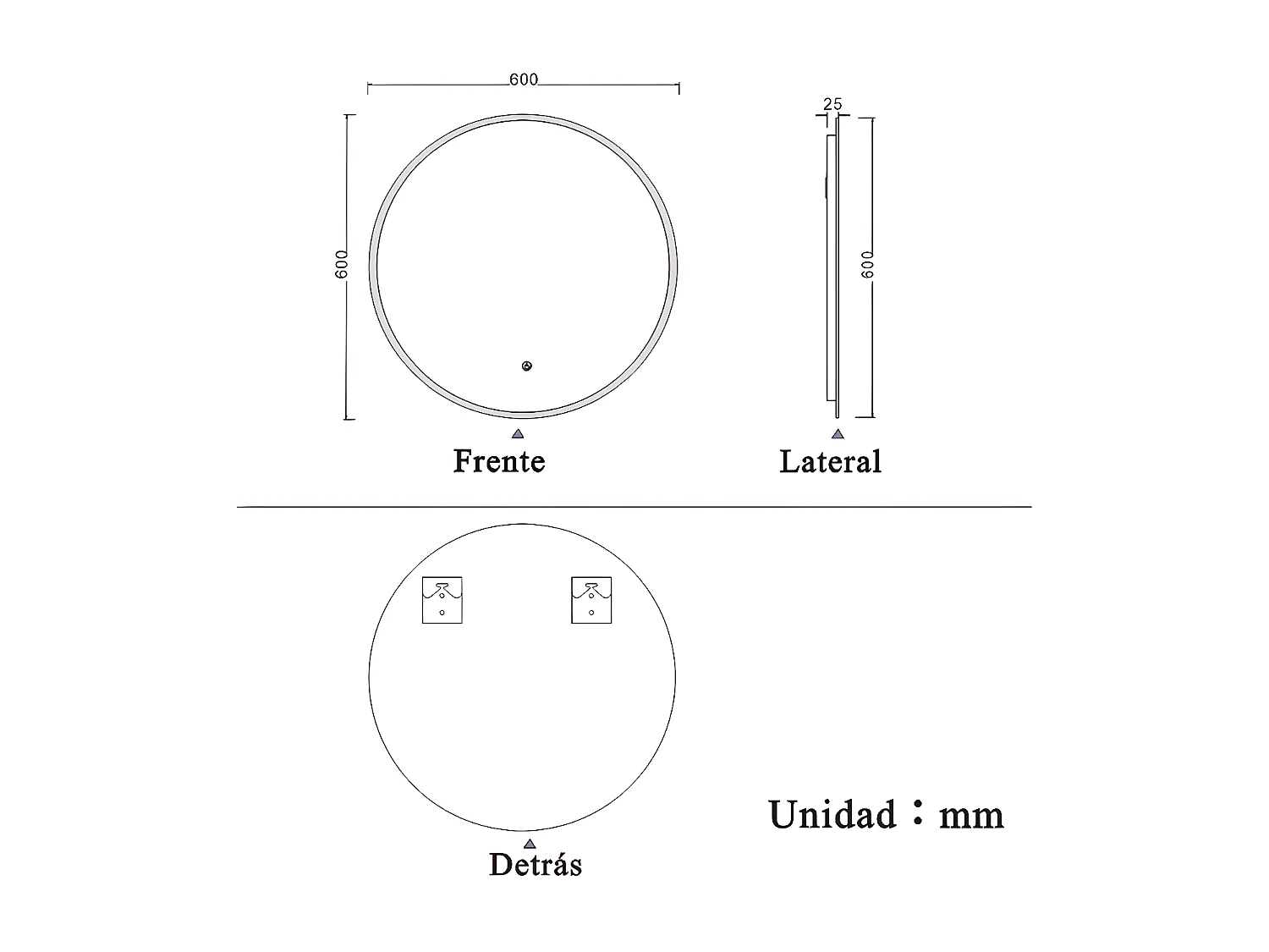 AICA Mueble de baño en blanco mate de 50 cm de largo, dos cajones, lavabo, espejo con iluminación LED