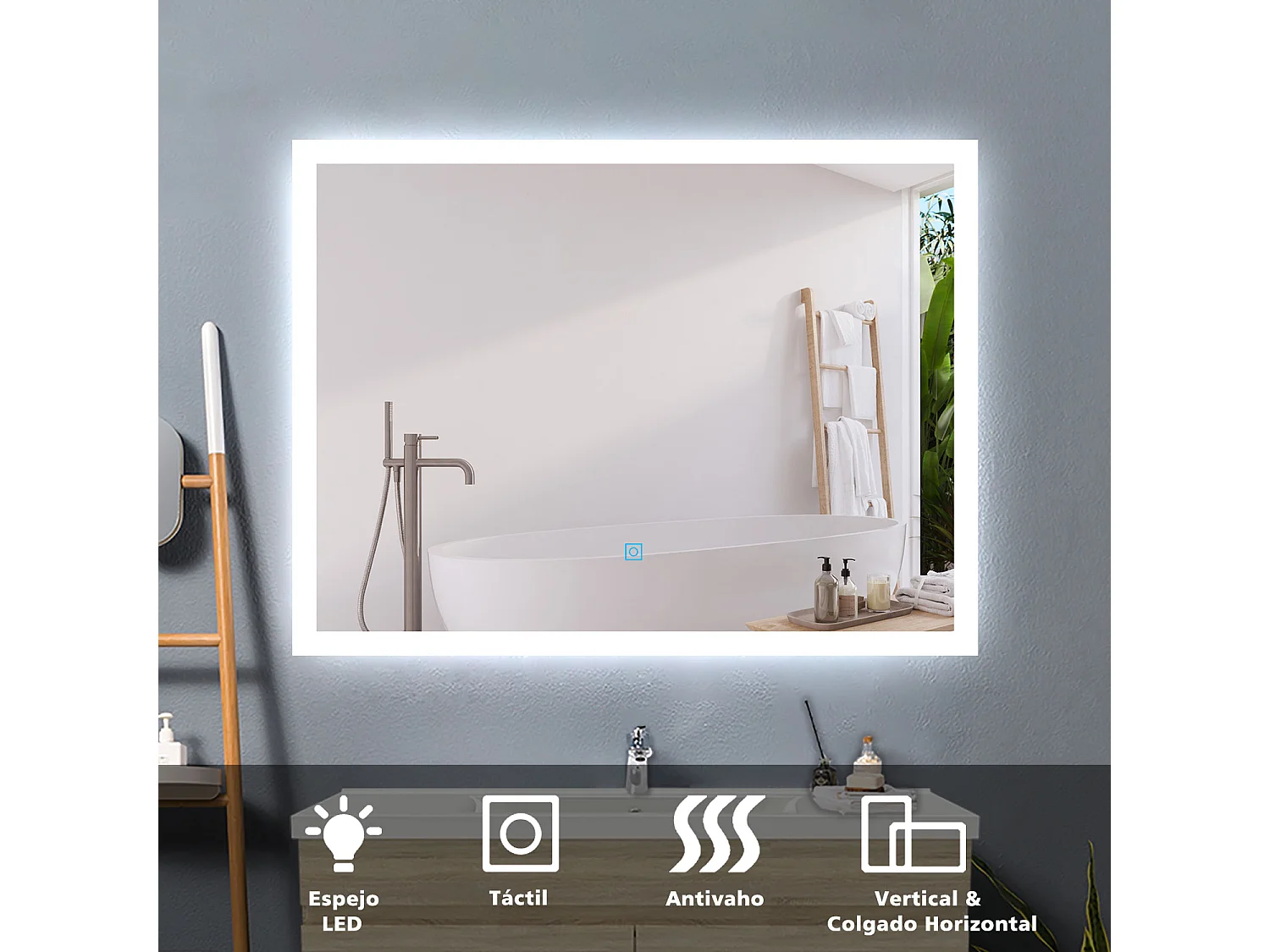 Aica Mueble de baño con lavabo y espejo Roble 79x44.5cm