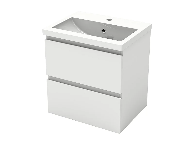 Aica Mueble de baño con lavabo, blanco, dos cajones, 50 x 38,5 x 52 cm