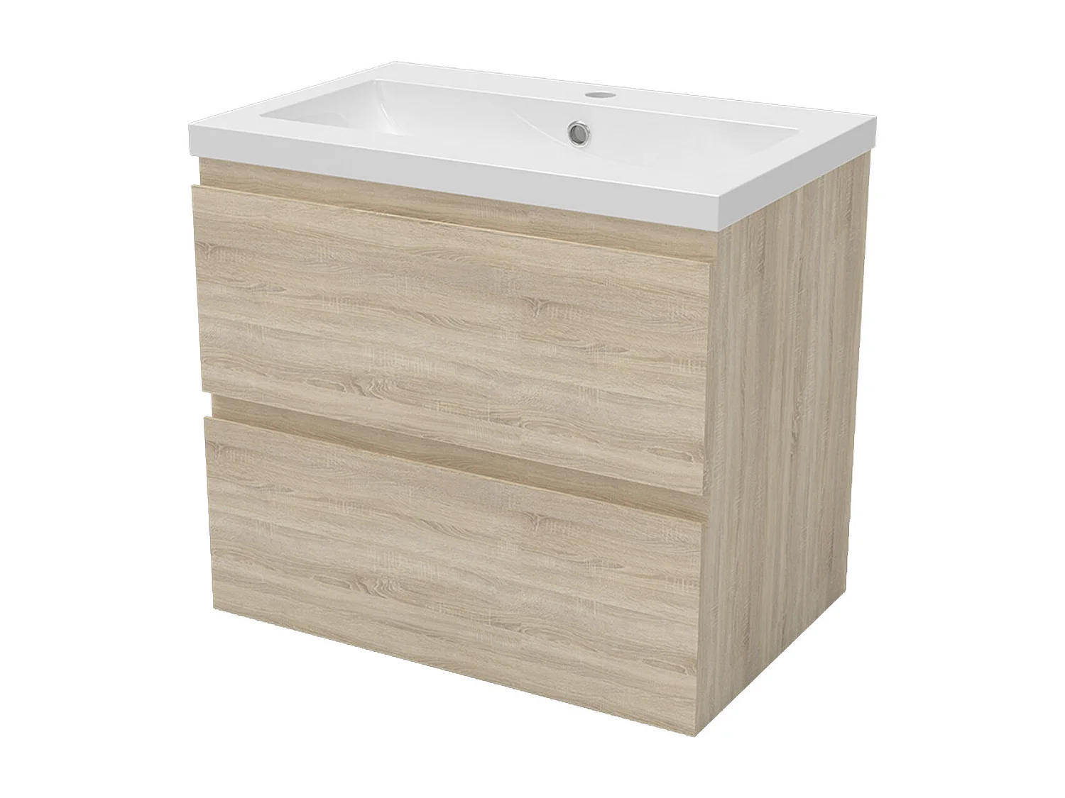 Aica Mueble de baño con lavabo, roble, cajón doble, 60 x 38,5 x 52cm