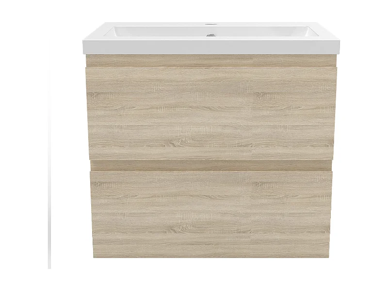 Aica Mueble de baño con lavabo, roble, cajón doble, 60 x 38,5 x 52cm