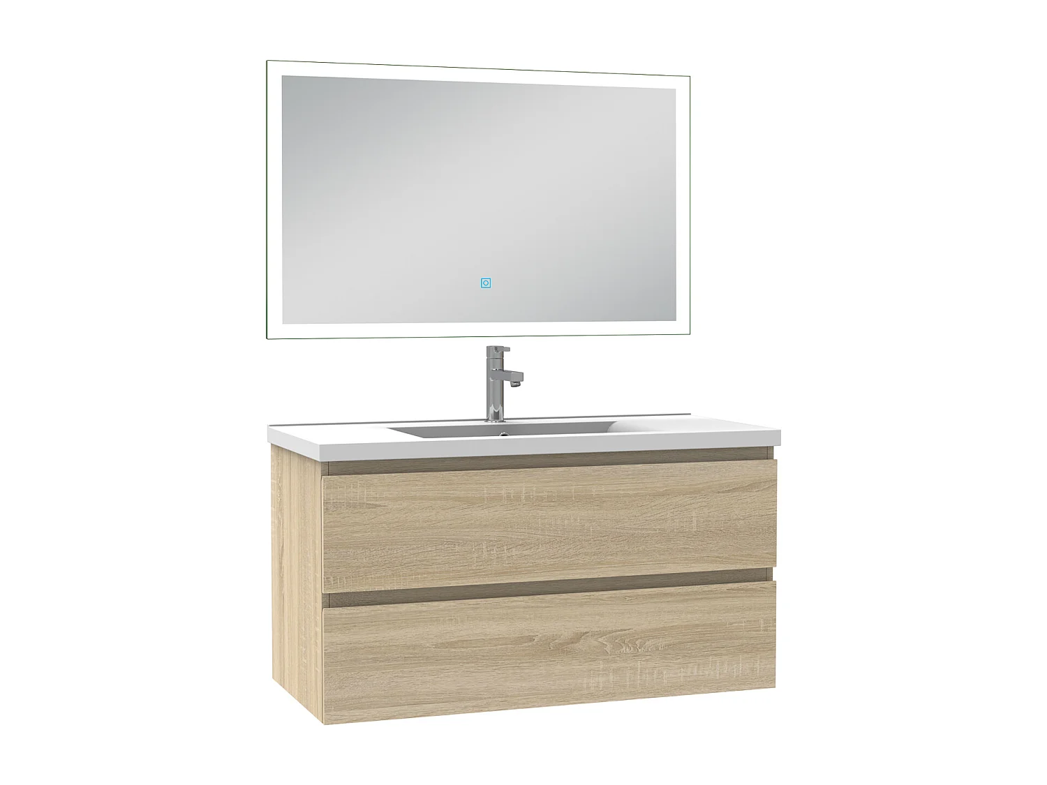 Aica Mueble de baño con lavabo y espejo Roble 99x44.5cm