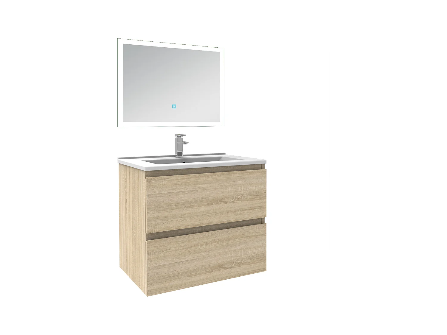 Aica Mueble de baño con lavabo y espejo Roble 60x38.5cm