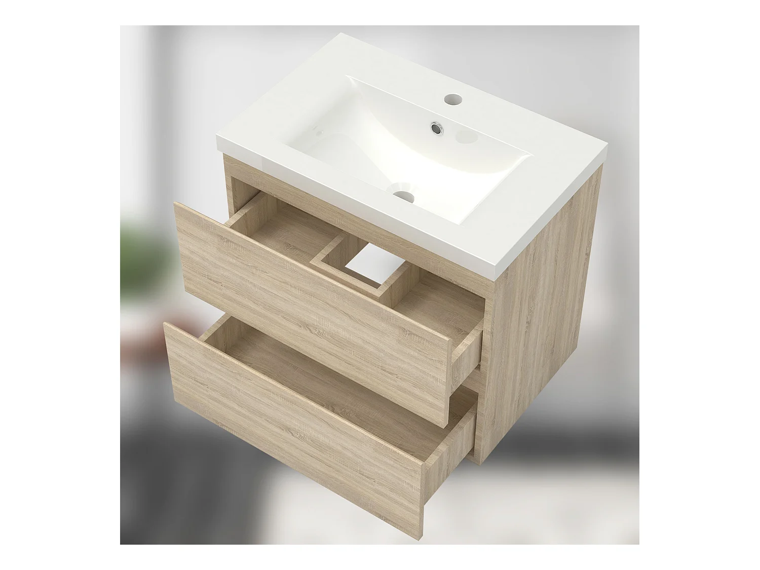 Aica Mueble de baño con lavabo y espejo Roble 60x38.5cm