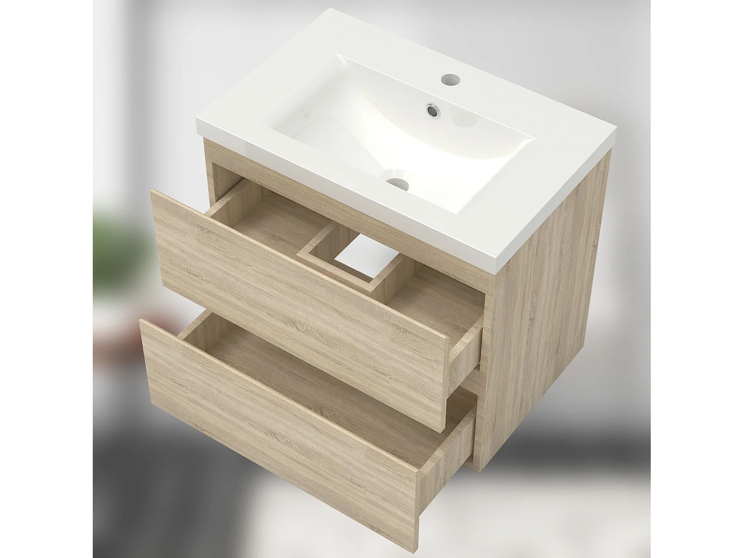 Aica Mueble de baño con lavabo y espejo Roble 60x38.5cm