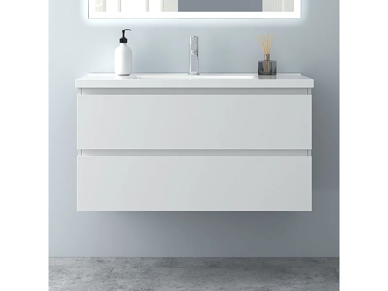 Aica Mueble de baño con lavabo,blanco mate, 99 x 44,5 x 52 cm
