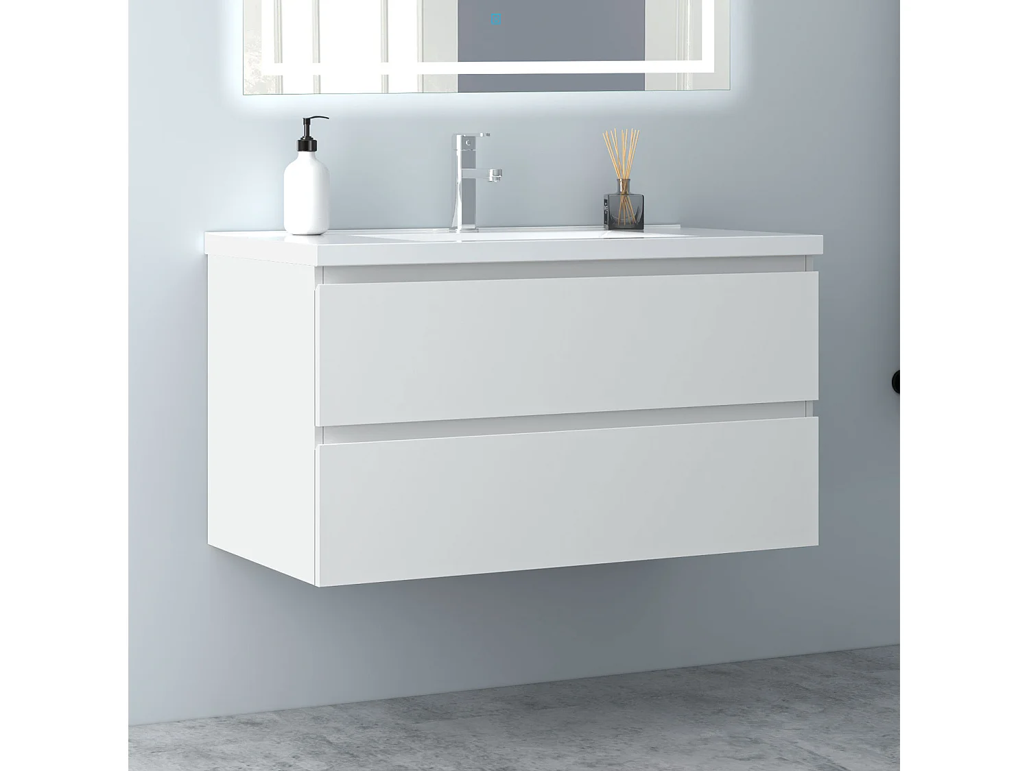 Aica Mueble de baño con lavabo,blanco mate, 99 x 44,5 x 52 cm