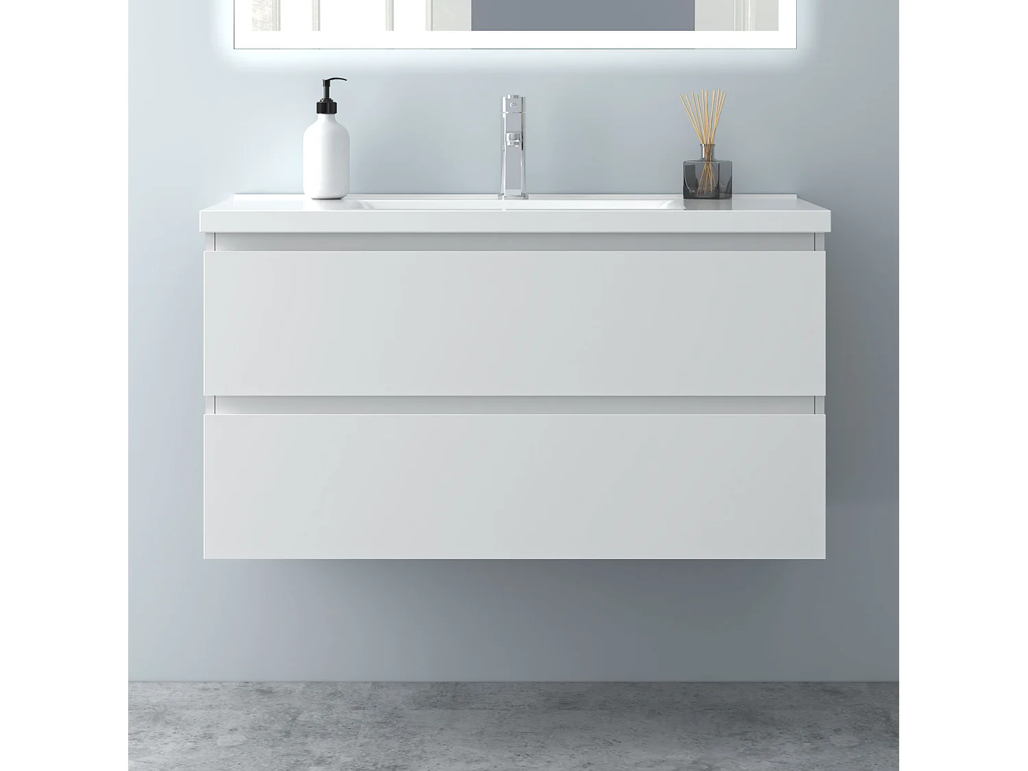 Aica Mueble de baño con lavabo,blanco mate, 99 x 44,5 x 52 cm