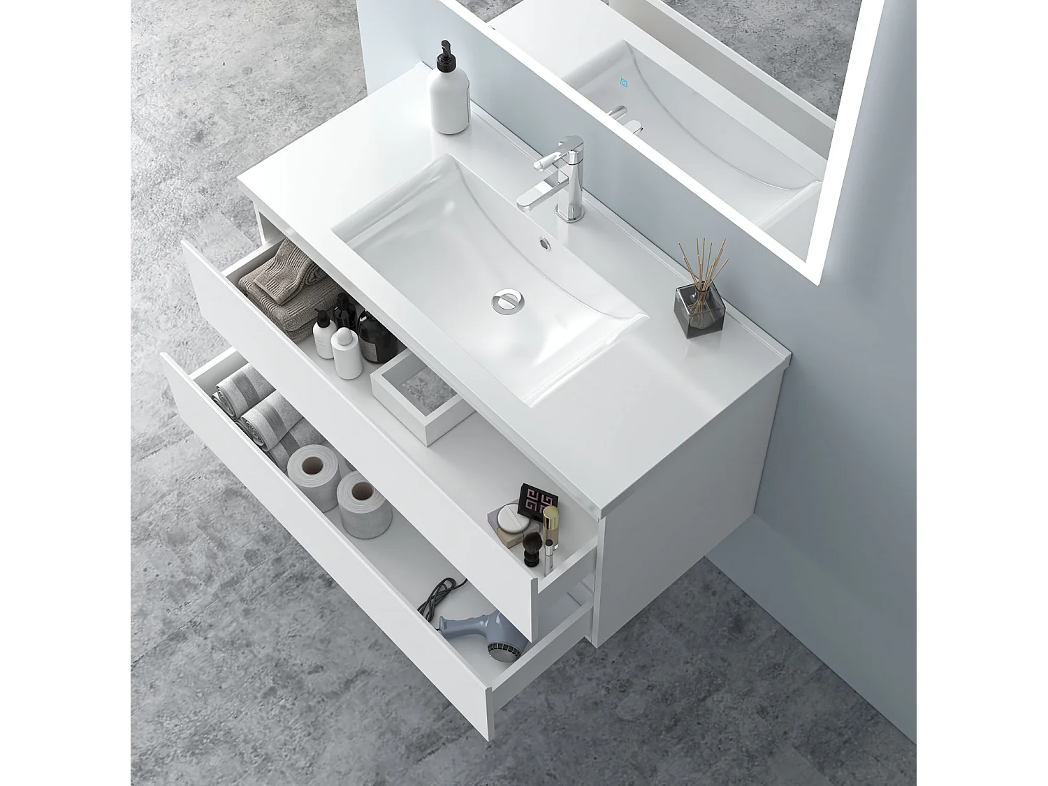 Aica Mueble de baño con lavabo,blanco mate, 99 x 44,5 x 52 cm