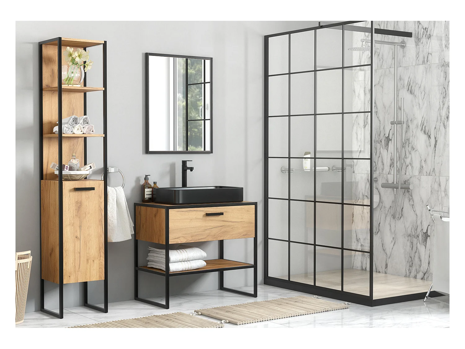 Armoire Sous Lavabos BROOKLIN CUW90 1D 90x50x75 Clair naturel