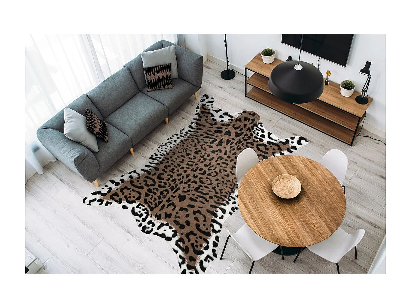 Tapis Imitation Peau de Léopard "Desert" 160x230cm Marron & Blanc