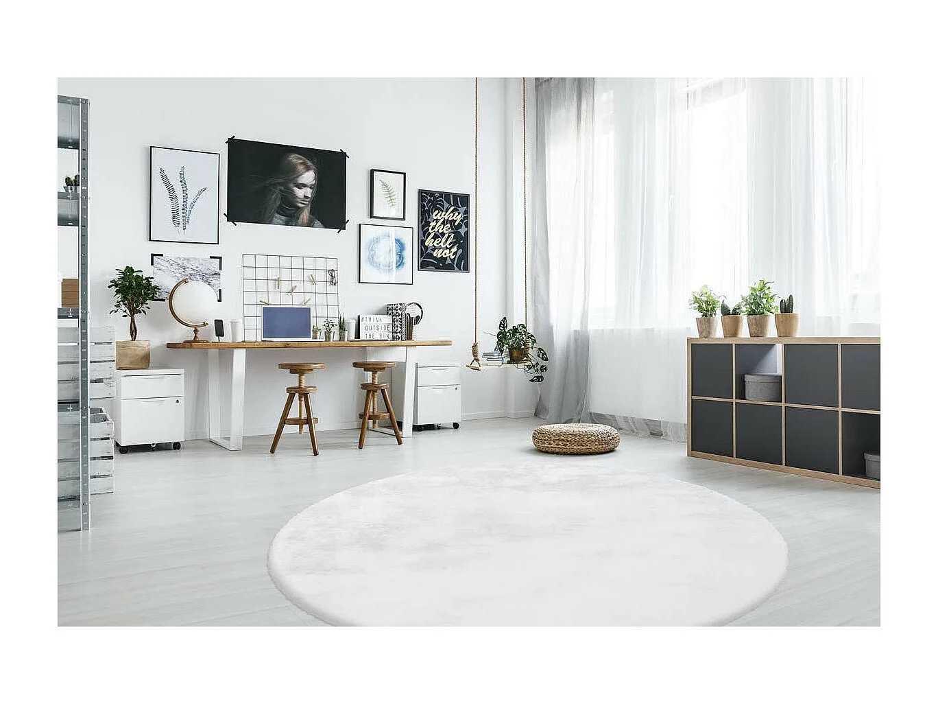 Tapis Rond à Poils Longs "Rabbit" 160cm Blanc