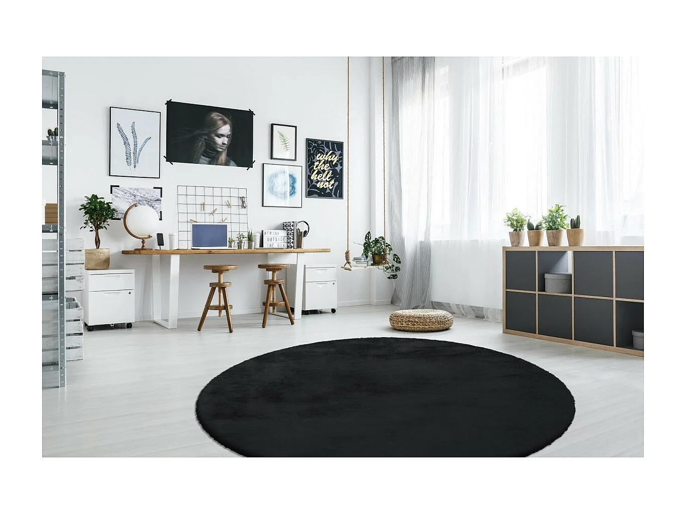 Tapis Rond à Poils Longs "Rabbit" 160cm Anthracite