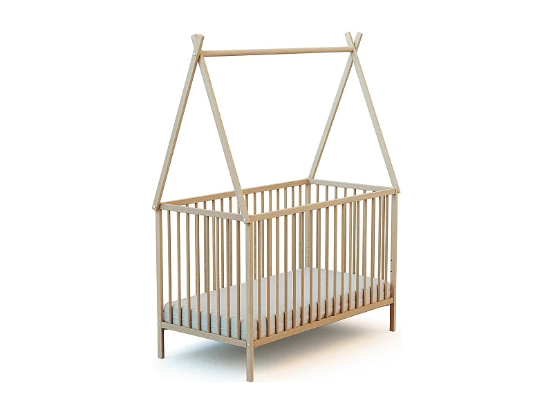 Lit tipi 60x120 en bois Hêtre brut