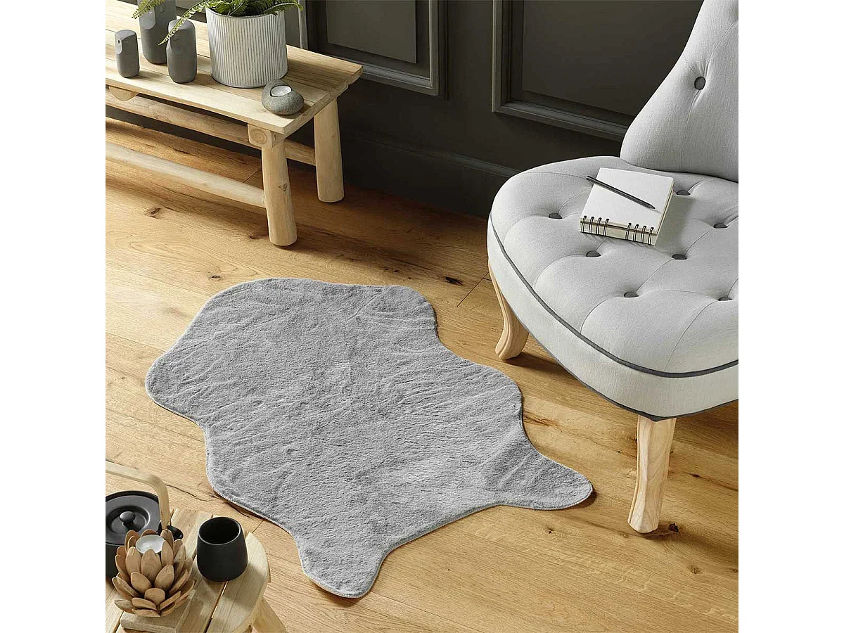 Tapis Imitation Fourrure "Réglisse" 60x90cm Gris