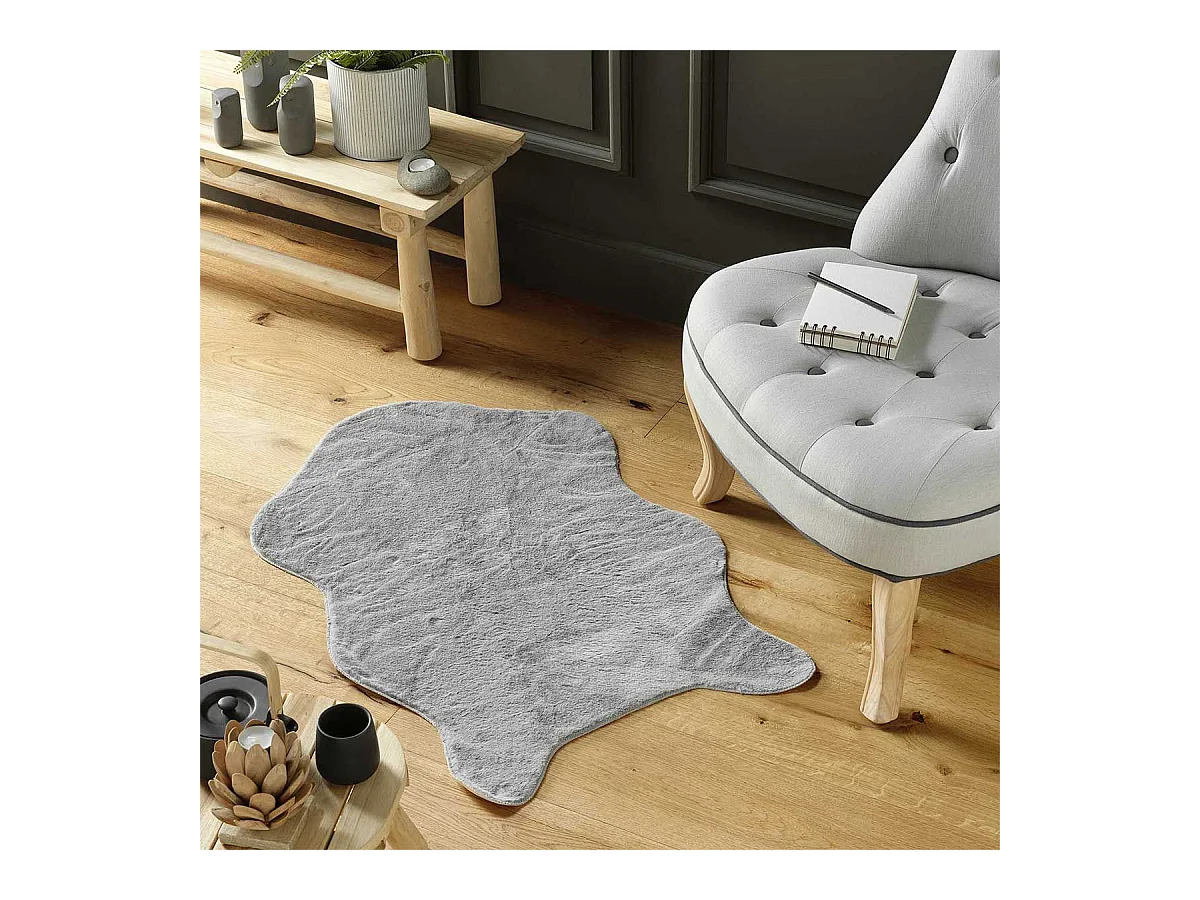 Tapis Imitation Fourrure "Réglisse" 60x90cm Gris