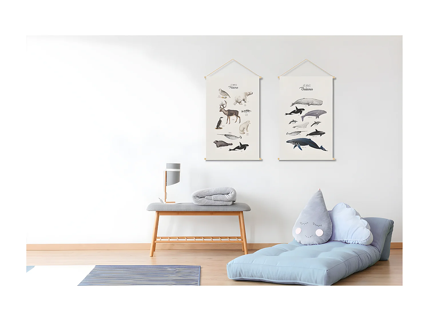 Kakemono enfant tableau en toile suspendue illustration animaux polaires L40 x H60 cm POLAR