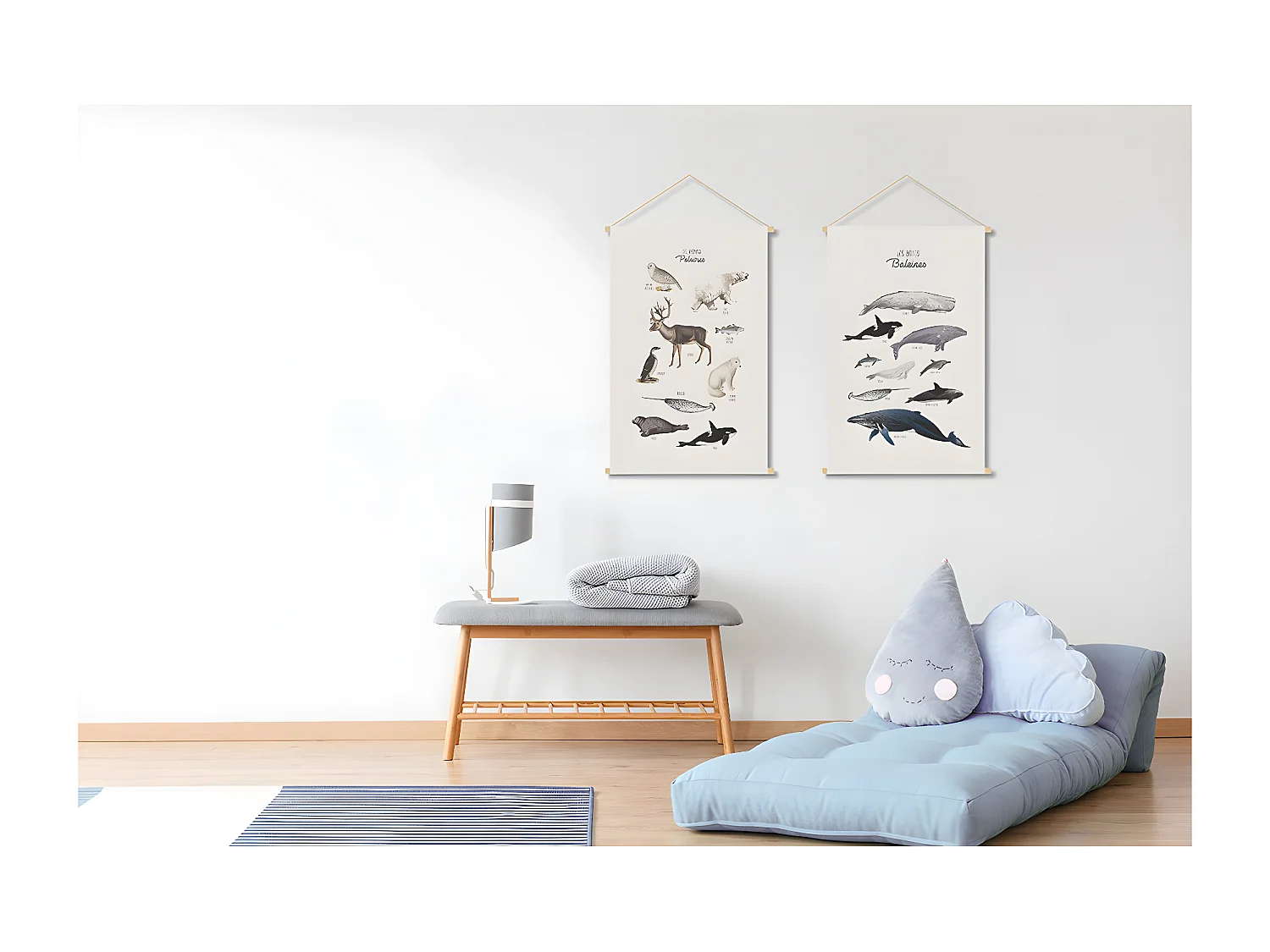 Kakemono enfant tableau en toile suspendue illustration animaux polaires L40 x H60 cm POLAR