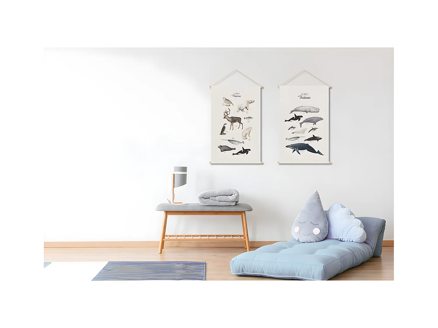 Kakemono enfant tableau en toile suspendue illustration animaux polaires L40 x H60 cm POLAR