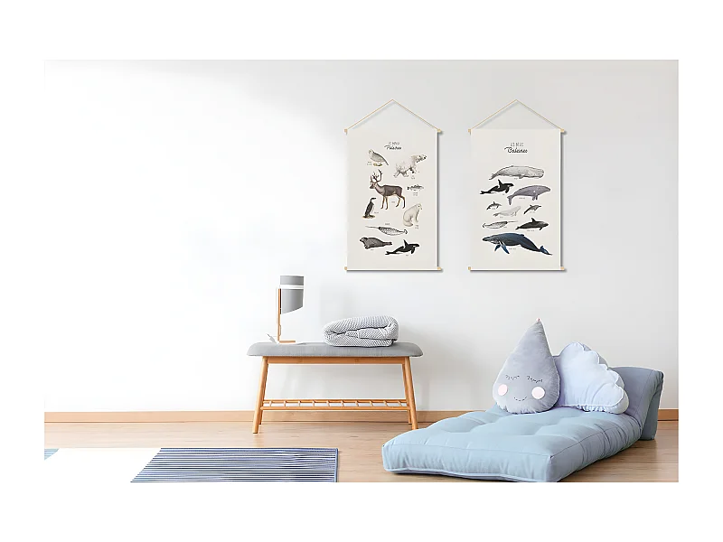 Kakemono enfant tableau en toile suspendue illustration animaux polaires L40 x H60 cm POLAR
