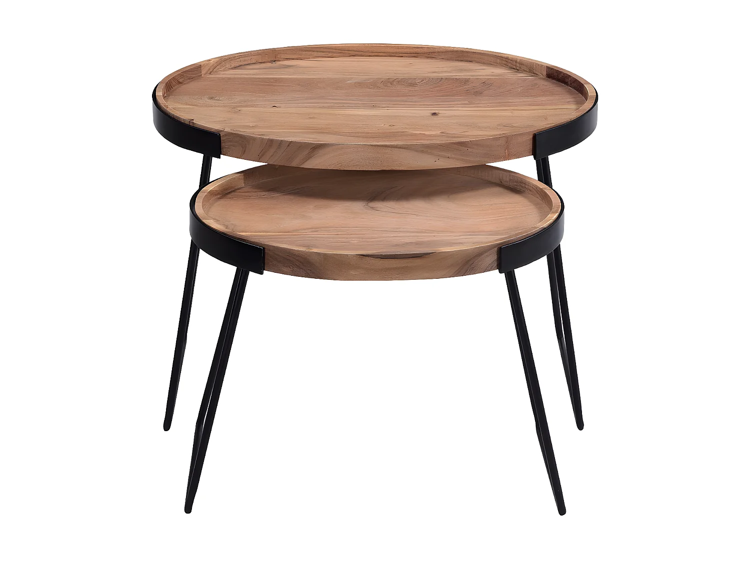 Tables basses gigognes bois massif et métal noir (lot de 2) ELAVO