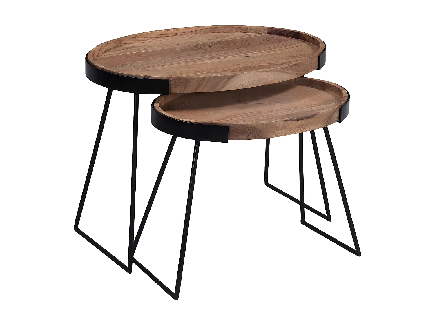 Tables basses gigognes bois massif et métal noir (lot de 2) ELAVO