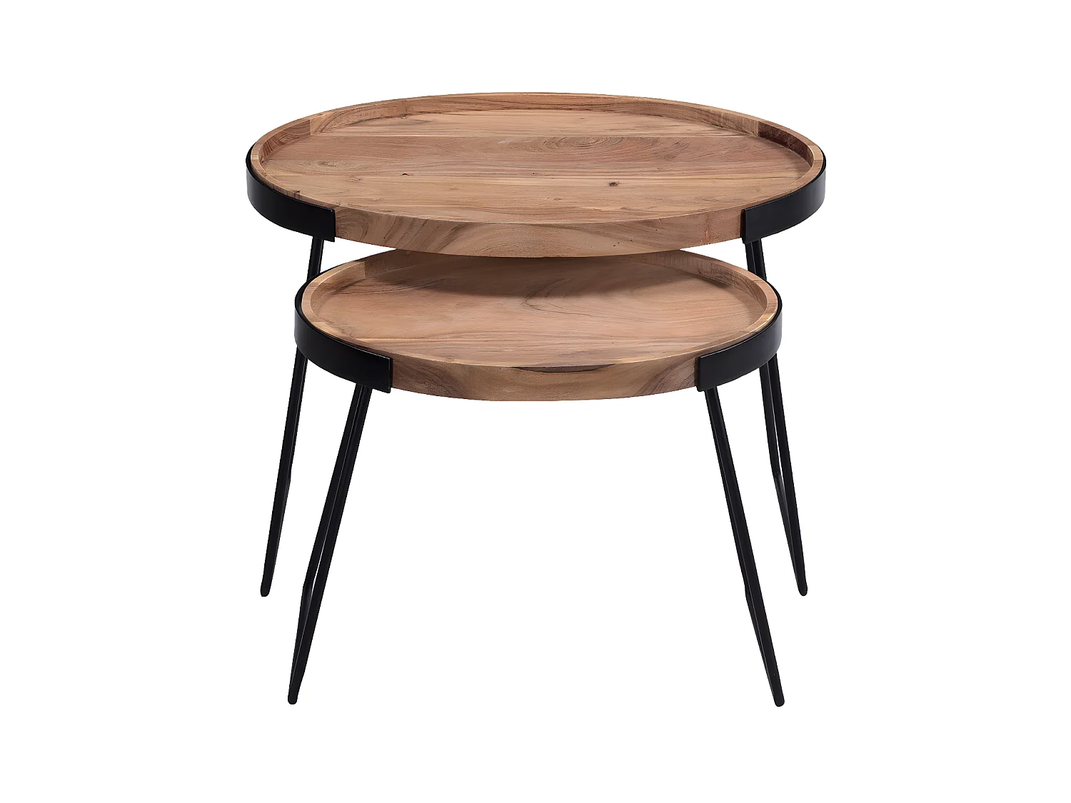 Tables basses gigognes bois massif et métal noir (lot de 2) ELAVO