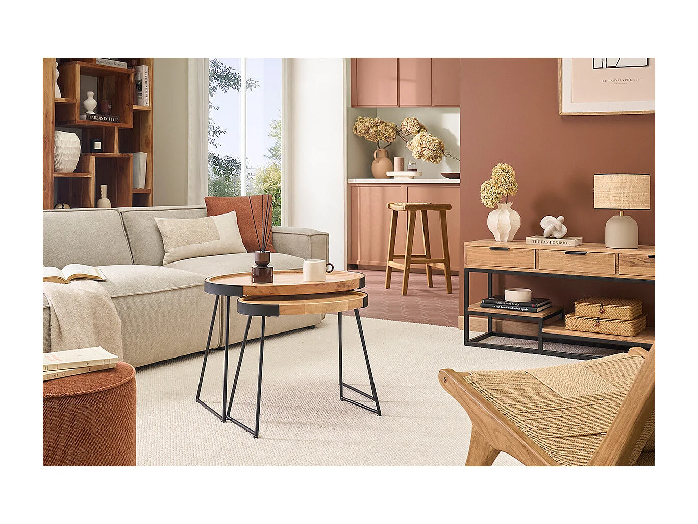 Tables basses gigognes bois massif et métal noir (lot de 2) ELAVO