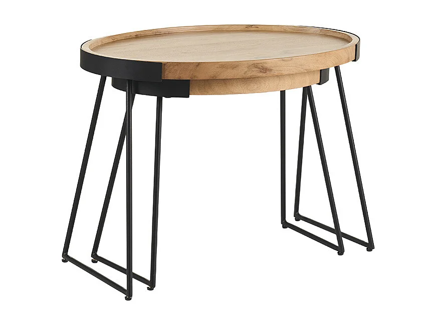 Tables basses gigognes bois massif et métal noir (lot de 2) ELAVO