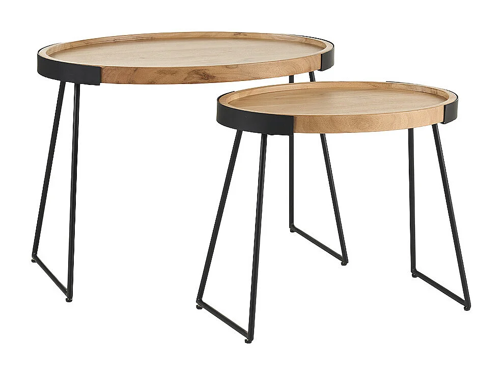 Tables basses gigognes bois massif et métal noir (lot de 2) ELAVO