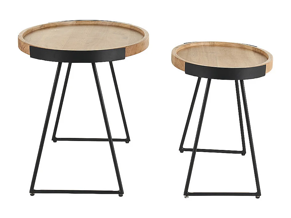 Tables basses gigognes bois massif et métal noir (lot de 2) ELAVO