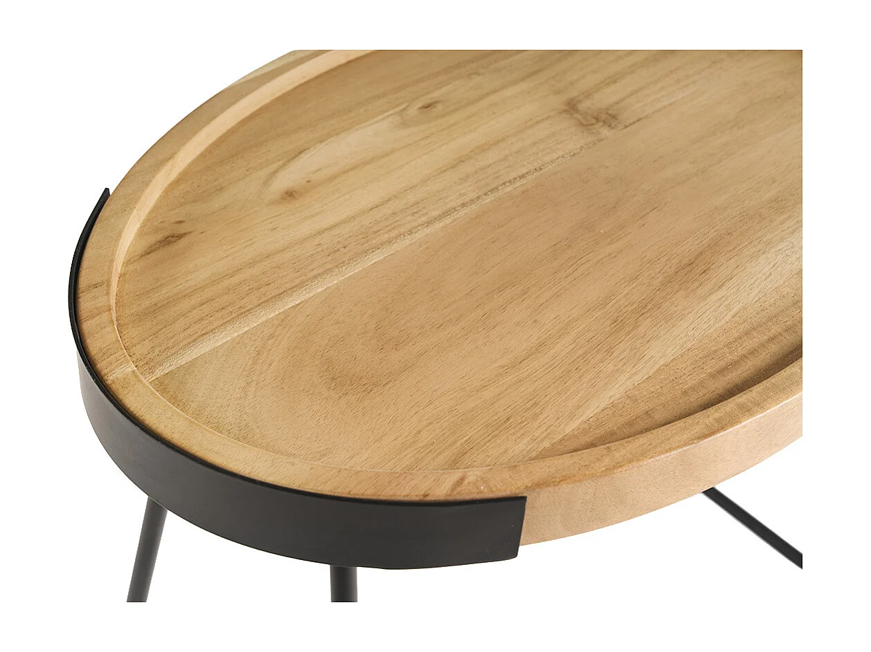 Tables basses gigognes bois massif et métal noir (lot de 2) ELAVO