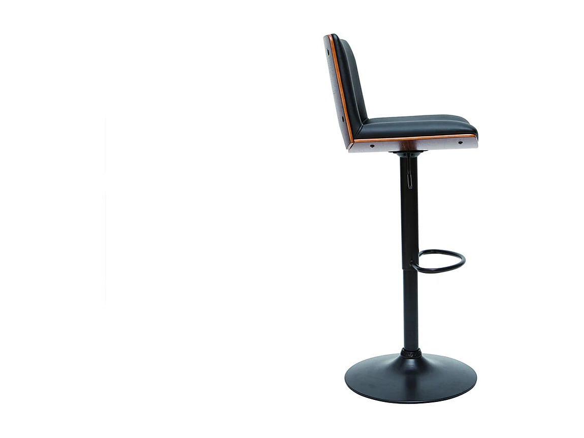 Taburete de cocina de diseño ajustable negro con tonos de madera oscura PANACH