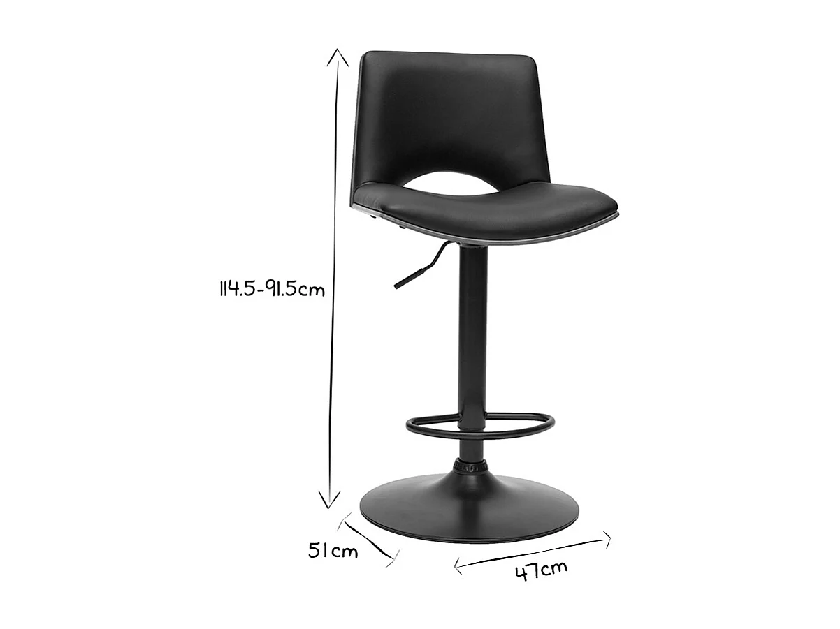 Taburete de cocina de diseño ajustable negro con tonos de madera oscura PANACH