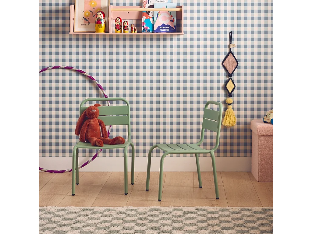 Juego de 2 sillas de metal para niños verde claro