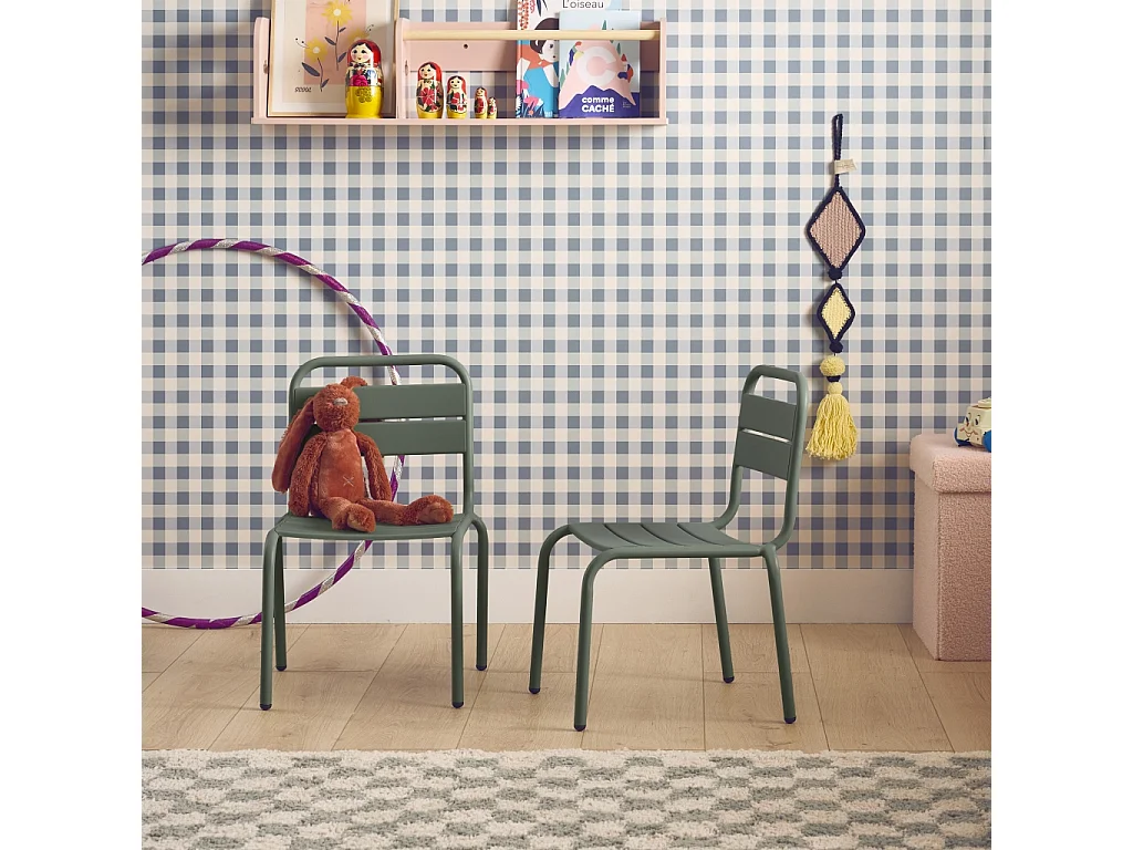 Set di 2 sedie in metallo per bambini, verde kaki