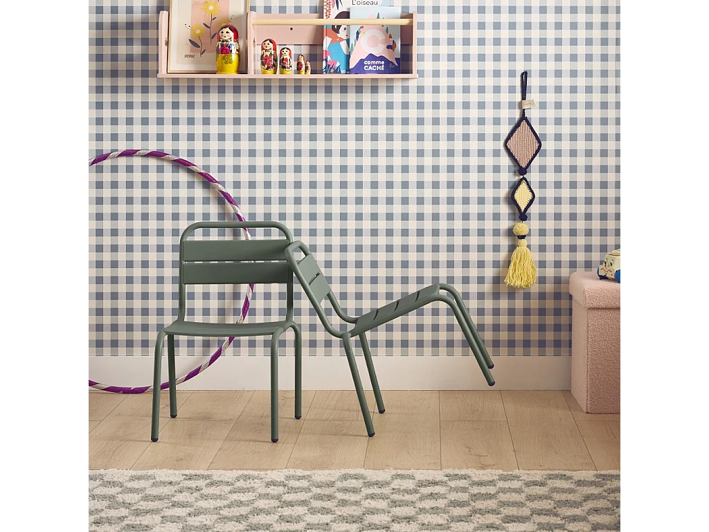 Set di 2 sedie in metallo per bambini, verde kaki