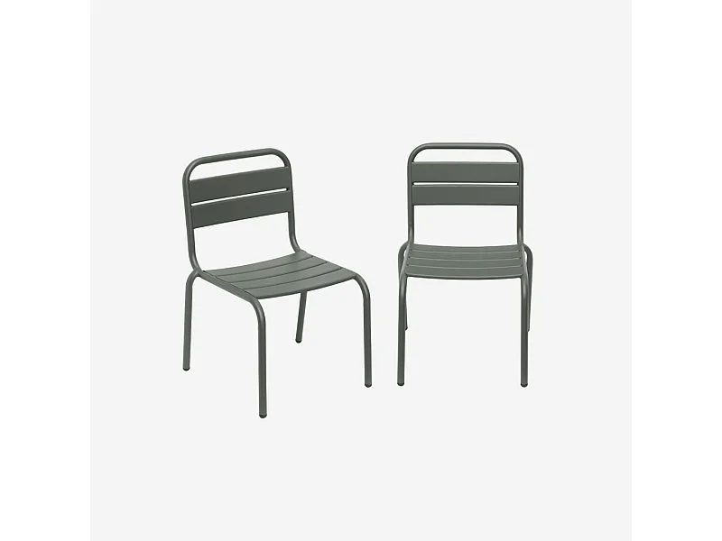 Lot de 2 chaises en métal kaki pour enfant. salon de jardin enfant