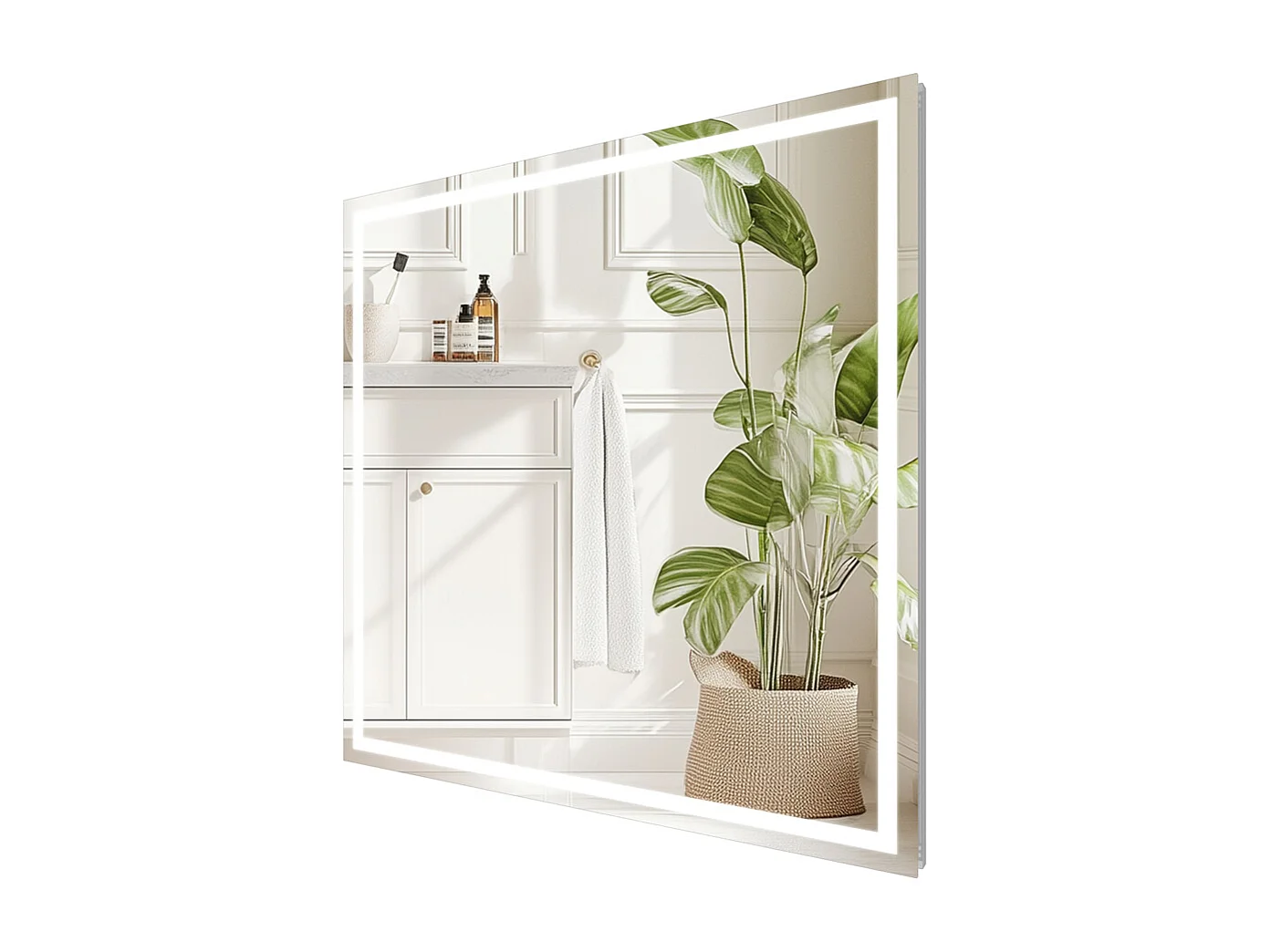 Espelho de banheiro 80x80m LED ajustável + antiembaçante + Bluetooth 5.2 + Relógio + 3 cores