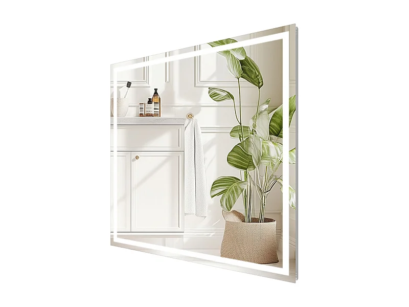 Espelho de banheiro 80x80m LED ajustável + antiembaçante + Bluetooth 5.2 + Relógio + 3 cores