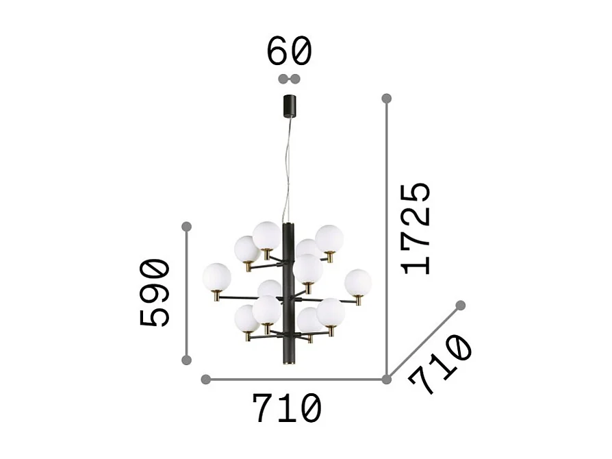 Ideal Lux Copernico - 12 licht Multi Arm Deckenpendelleuchte Schwarz, G9
