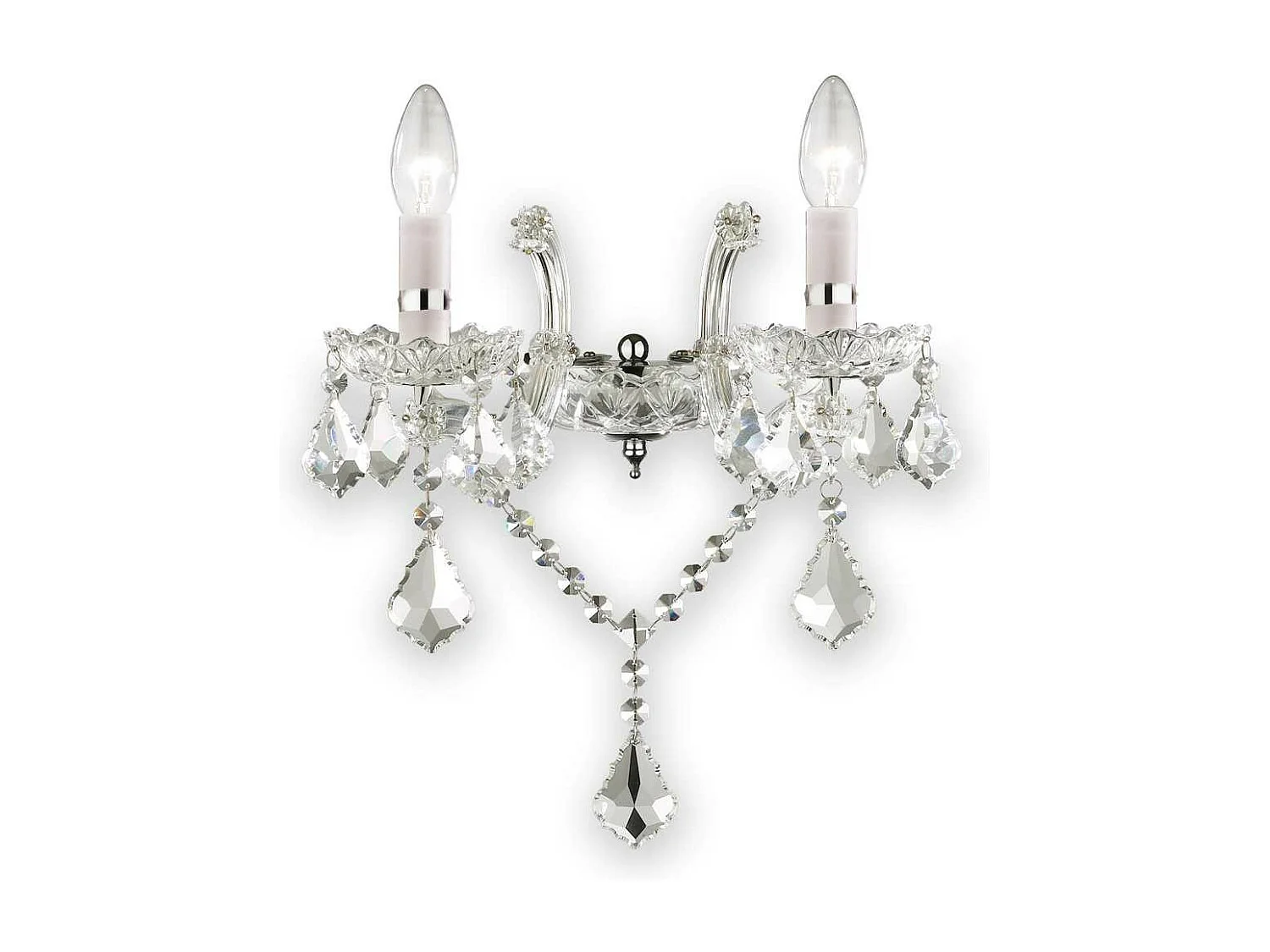 Ideal Lux Florian Applique murale à 2 ampoules pour bougie d'intérieur en verre chromé avec cristaux, E14