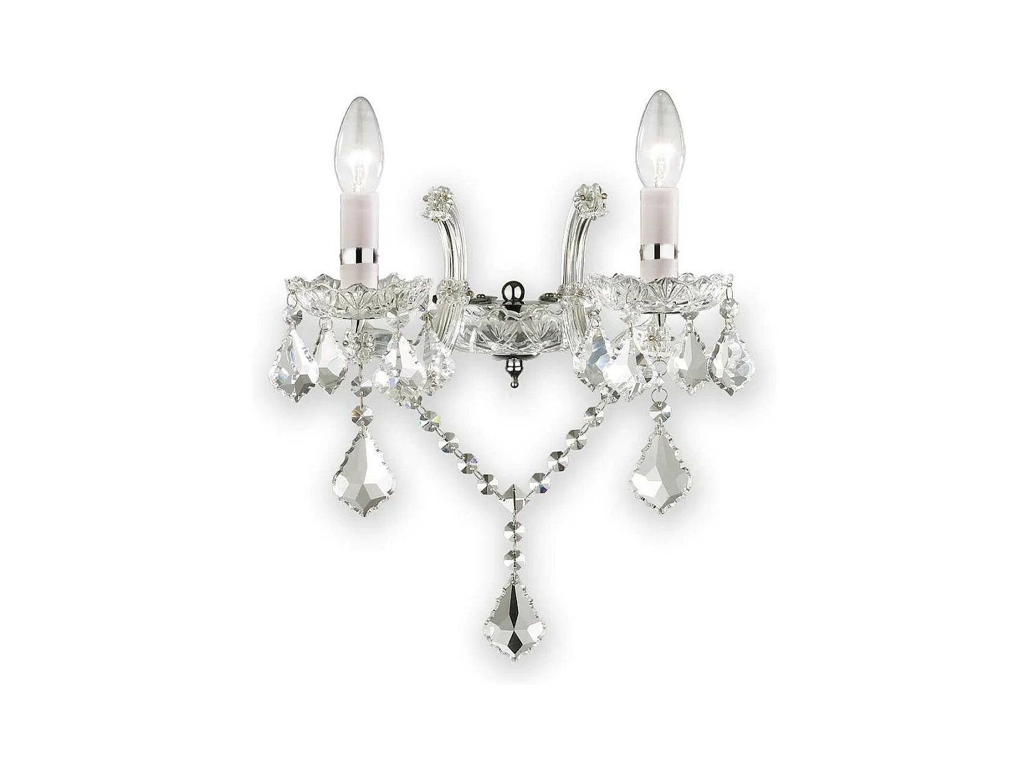 Ideal Lux Florian Applique murale à 2 ampoules pour bougie d'intérieur en verre chromé avec cristaux, E14