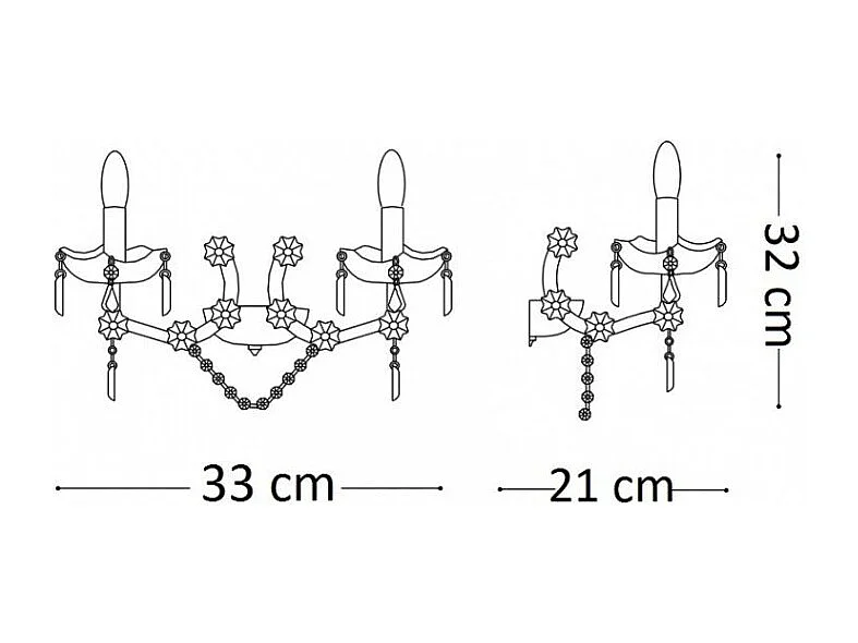 Ideal Lux Florian Applique murale à 2 ampoules pour bougie d'intérieur en verre chromé avec cristaux, E14
