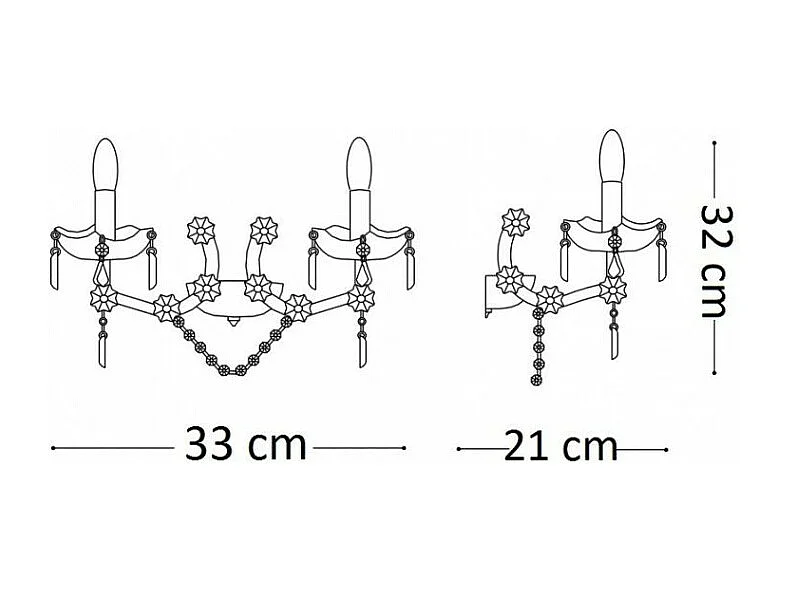 Ideal Lux Florian - Aplique de pared con vela de 2 luces Dorado con vidrio transparente y cristales, E14