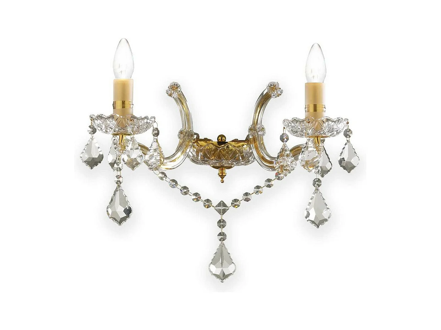 Ideal Lux Florian Applique murale d'intérieur à 2 ampoules, or avec verre transparent et cristaux, E14
