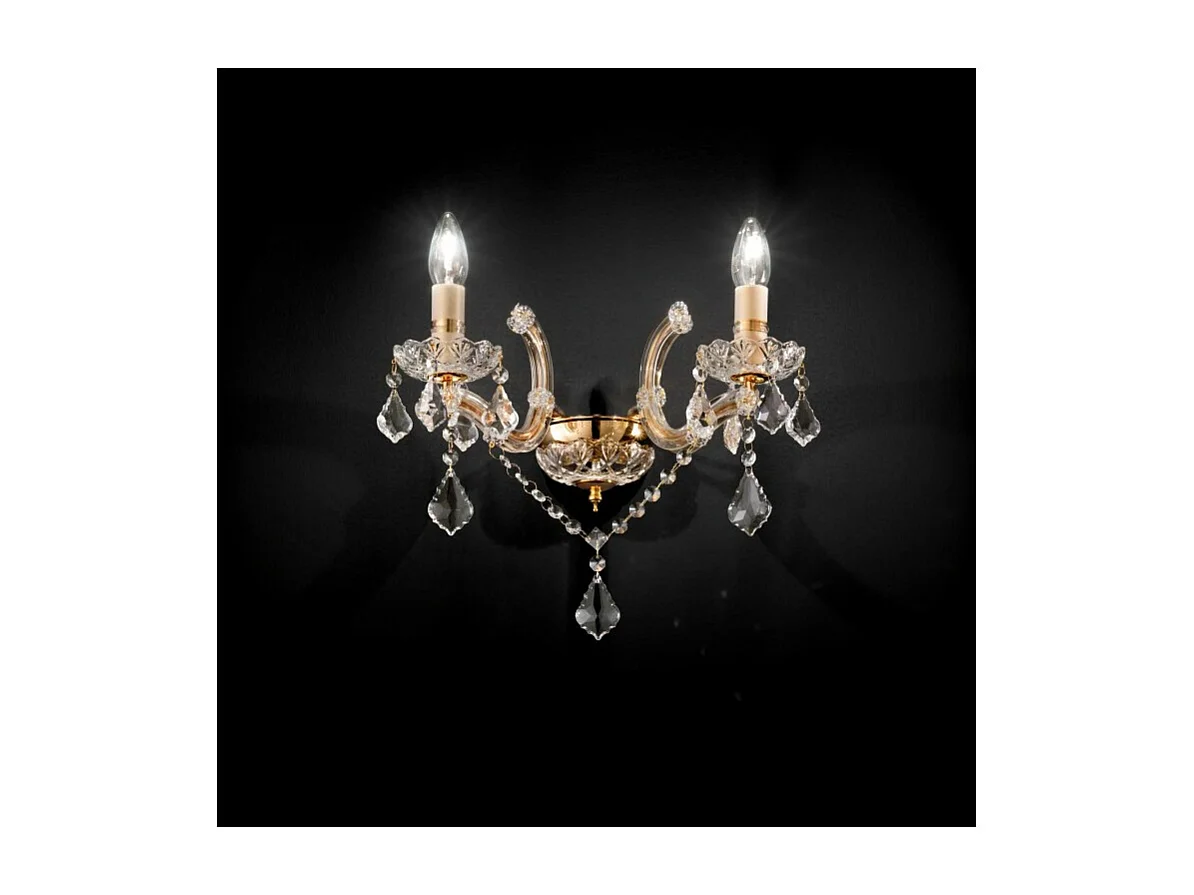 Ideal Lux Florian Applique murale d'intérieur à 2 ampoules, or avec verre transparent et cristaux, E14