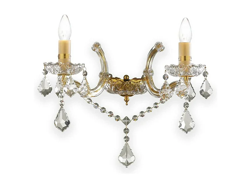 Ideal Lux Florian Applique murale d'intérieur à 2 ampoules, or avec verre transparent et cristaux, E14