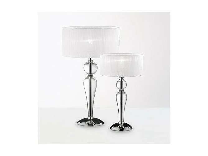 Ideal Lux Duchessa Grande lampe de table à 1 lumière, chrome, blanc, transparent et verre avec abat-jour, E27